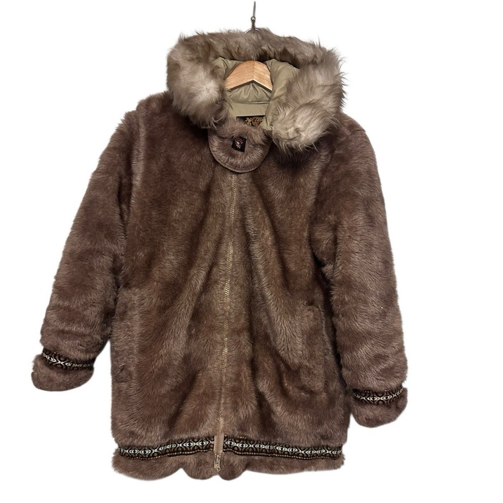 Hansa-Branta Stearns Faux Fur Goosedown Parka Women Brown Excellent Vintage Coat